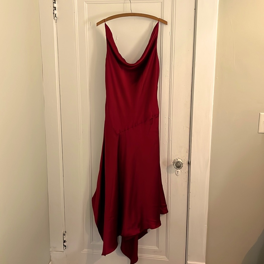 Silk red, lines evening dress, boudoir bombshell! Petite beaded shoulder straps